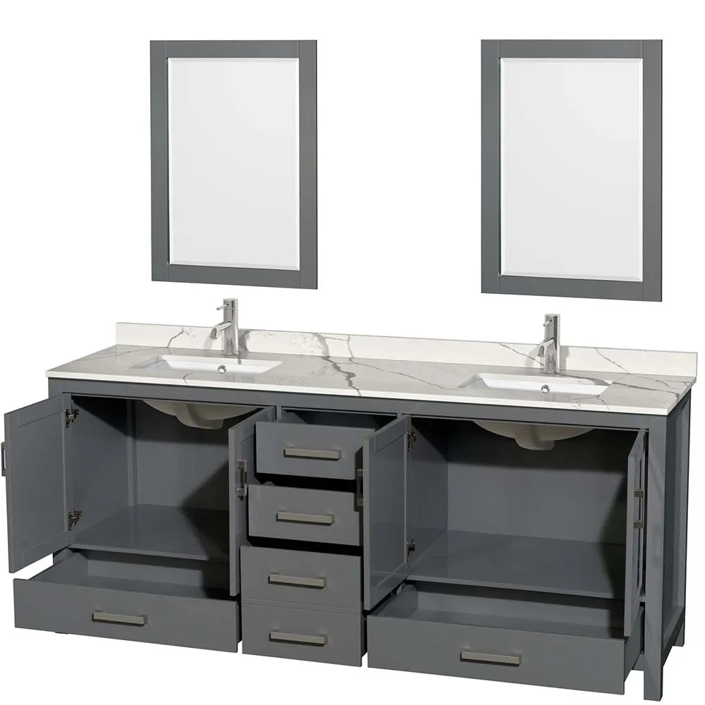 Sheffield 80 Inch Double Bathroom Vanity in Dark Gray