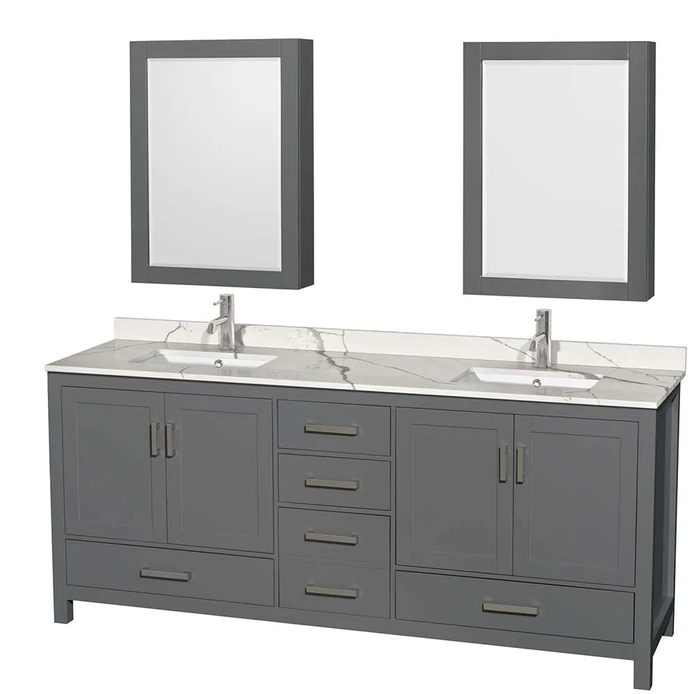 Sheffield 80 Inch Double Bathroom Vanity in Dark Gray
