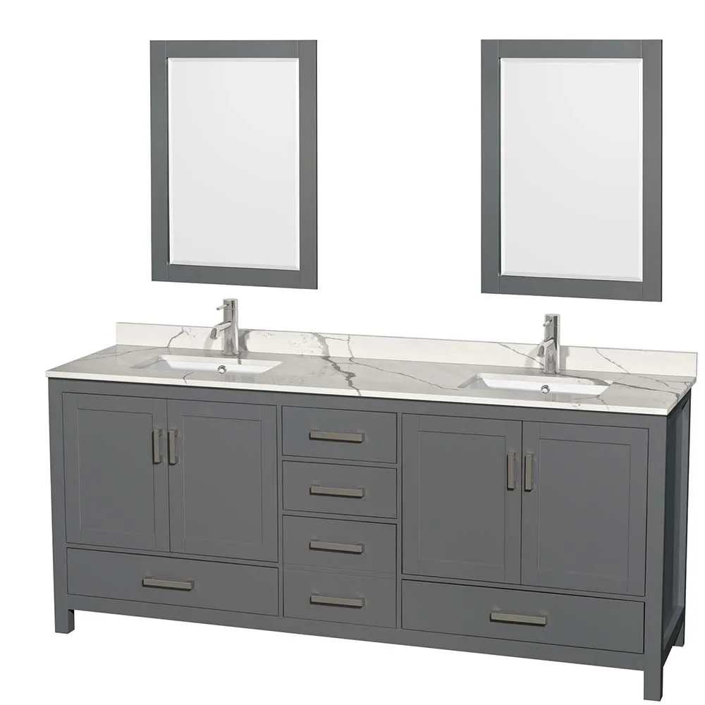 Sheffield 80 Inch Double Bathroom Vanity in Dark Gray