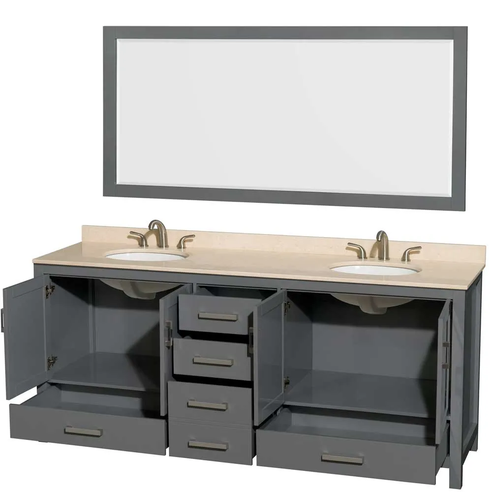 Sheffield 80 Inch Double Bathroom Vanity in Dark Gray