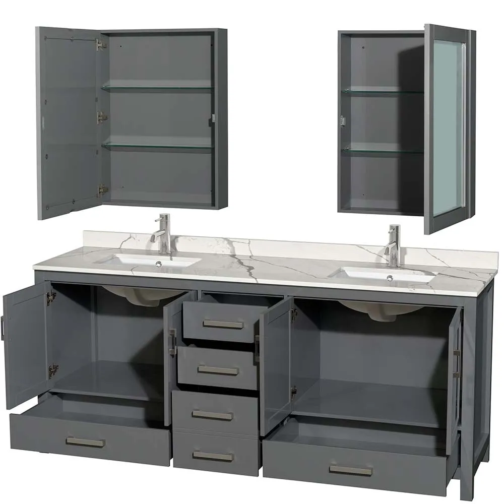 Sheffield 80 Inch Double Bathroom Vanity in Dark Gray