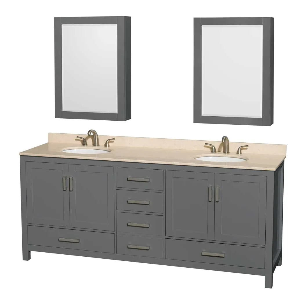 Sheffield 80 Inch Double Bathroom Vanity in Dark Gray