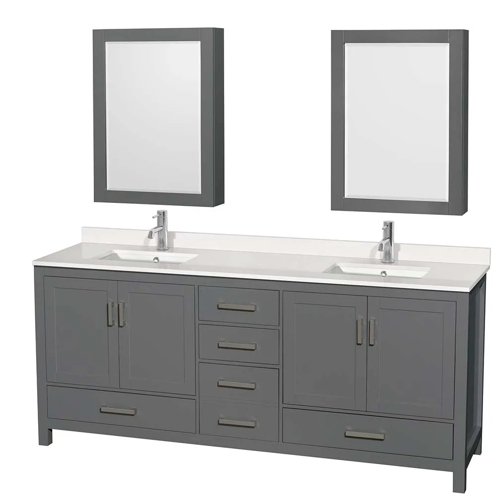 Sheffield 80 Inch Double Bathroom Vanity in Dark Gray