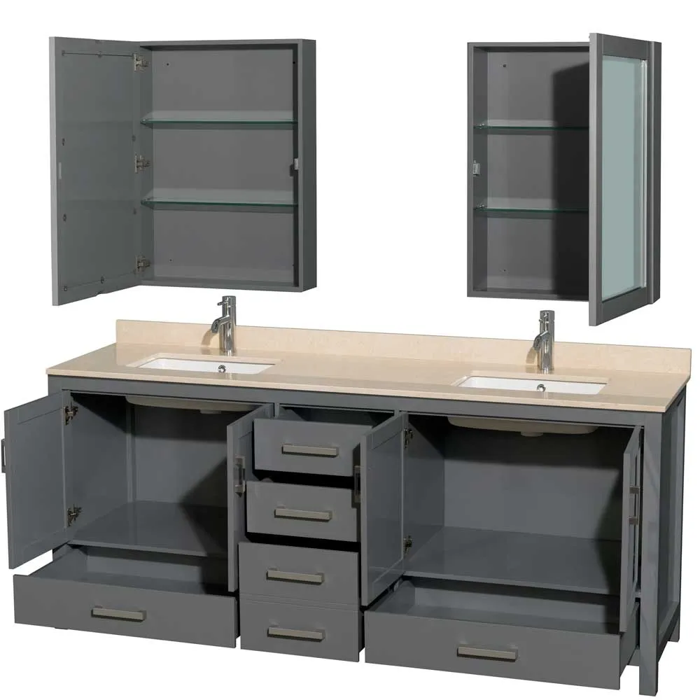 Sheffield 80 Inch Double Bathroom Vanity in Dark Gray