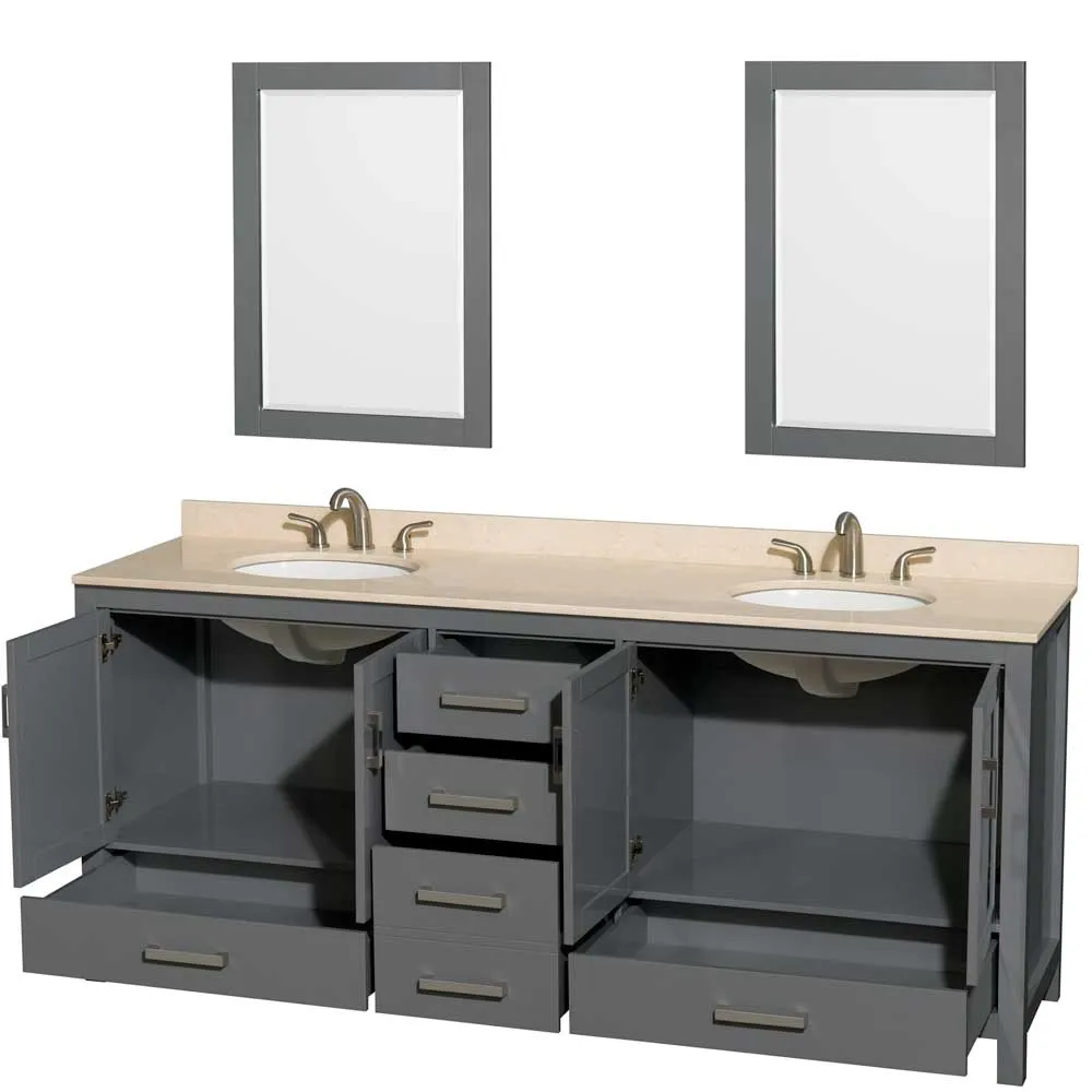Sheffield 80 Inch Double Bathroom Vanity in Dark Gray