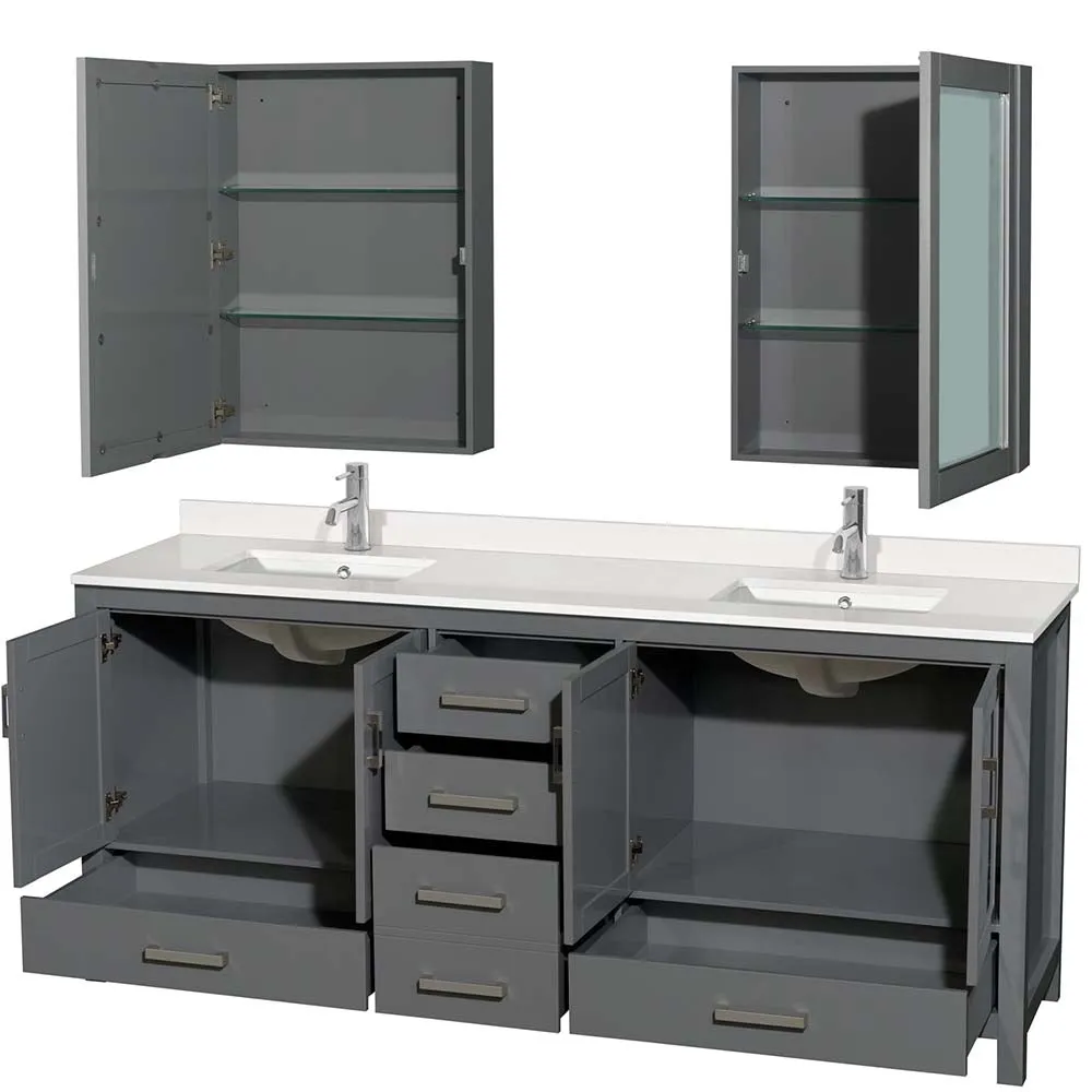 Sheffield 80 Inch Double Bathroom Vanity in Dark Gray