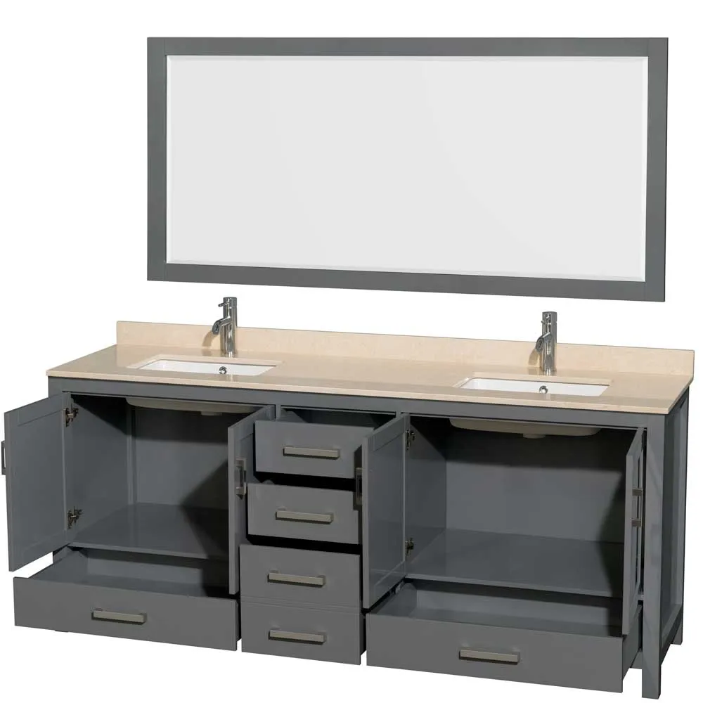 Sheffield 80 Inch Double Bathroom Vanity in Dark Gray