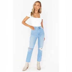 Show Me Your Mumu Midtown Straight Leg Distressed Jeans in Light Wash Size 28