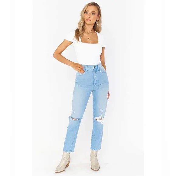 Show Me Your Mumu Midtown Straight Leg Distressed Jeans in Light Wash Size 28