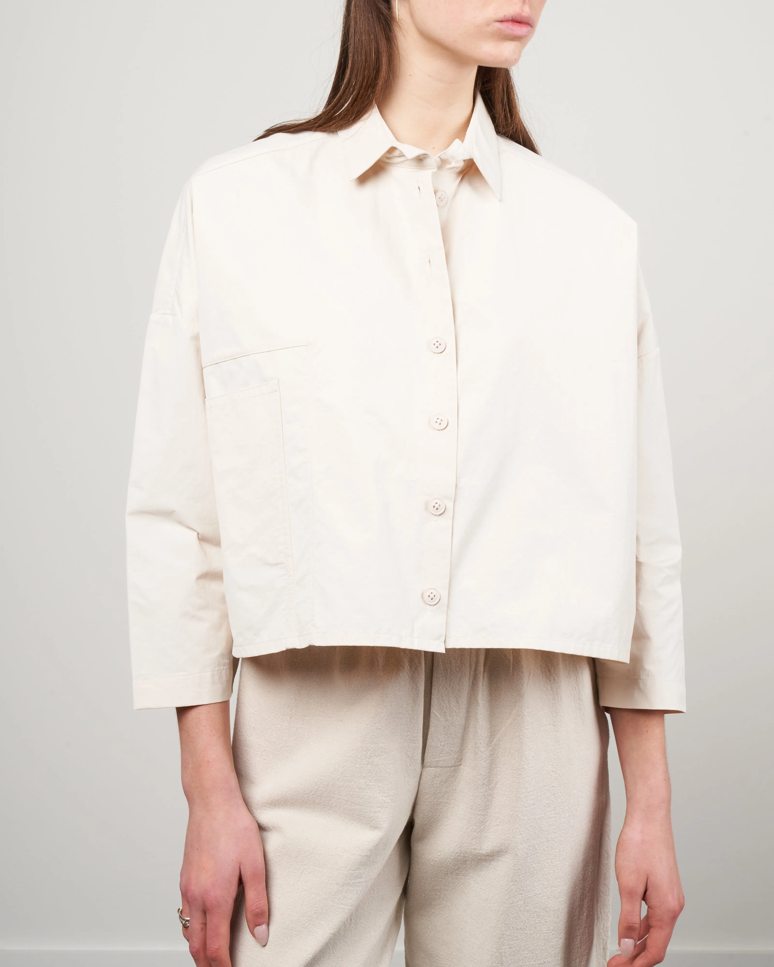 single pocket shirt jacket - bone white