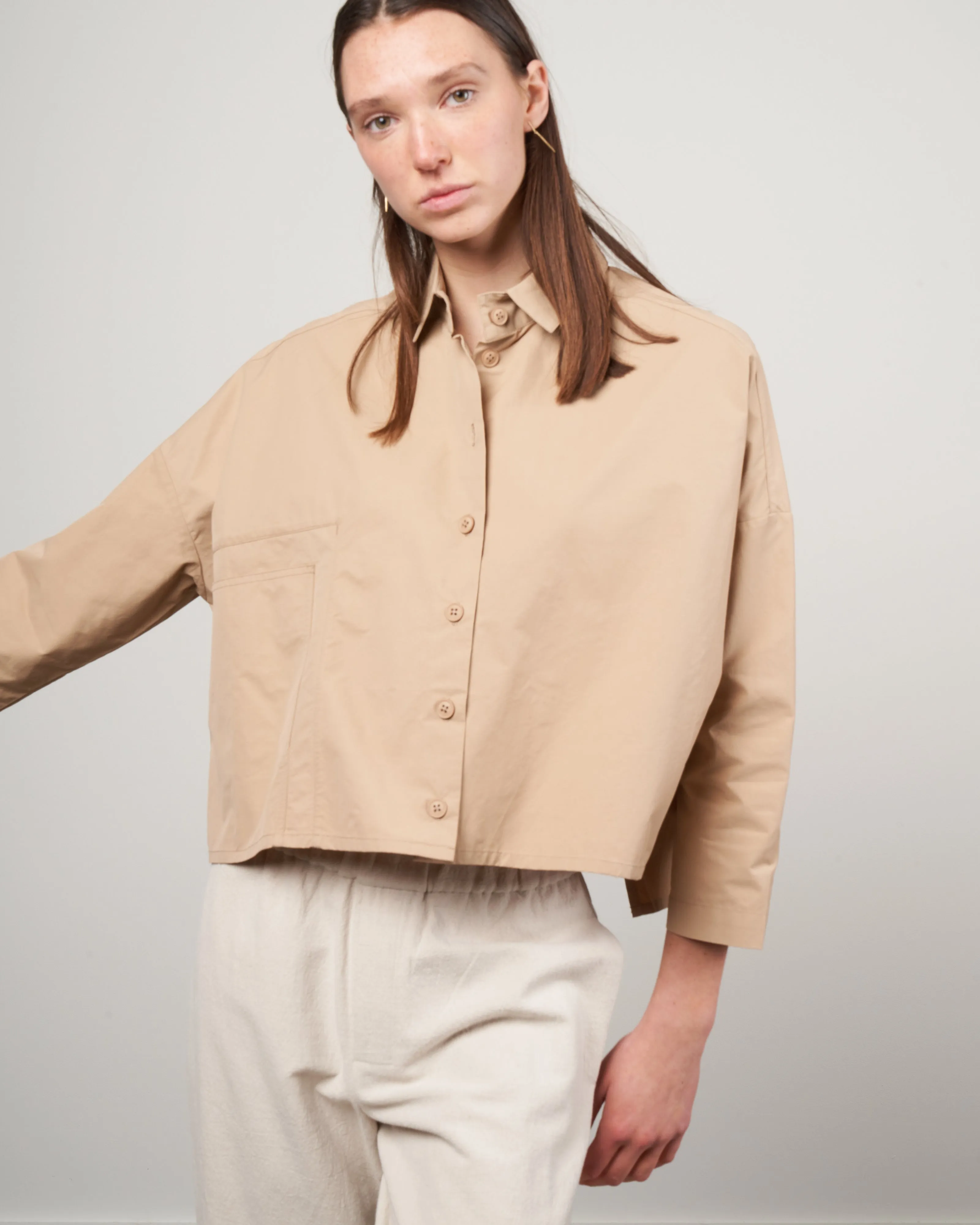 single pocket shirt jacket - tan