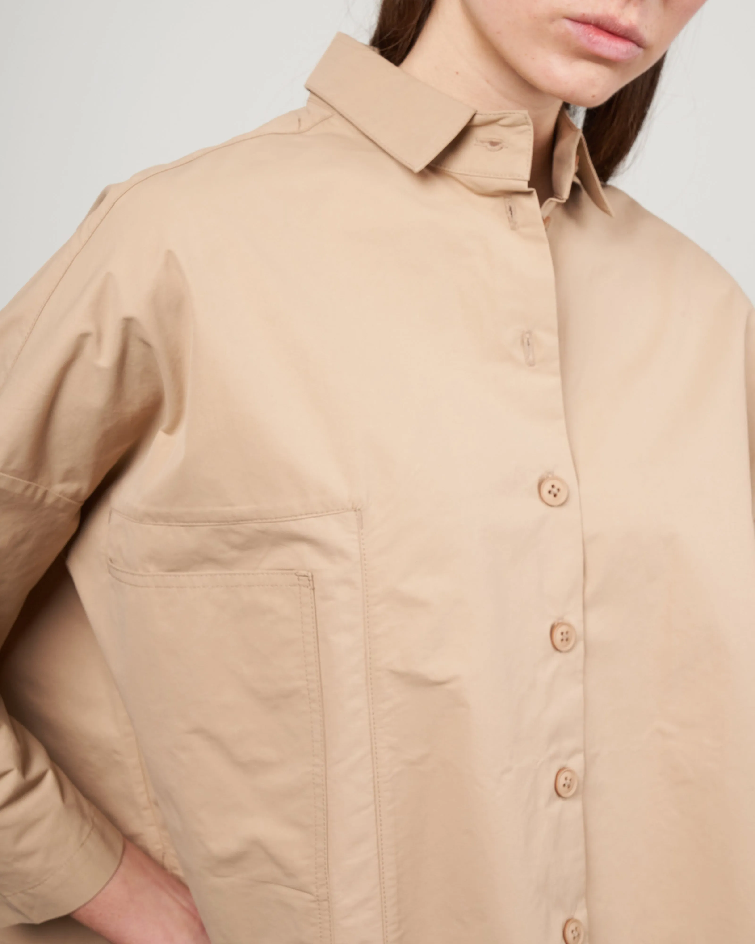 single pocket shirt jacket - tan