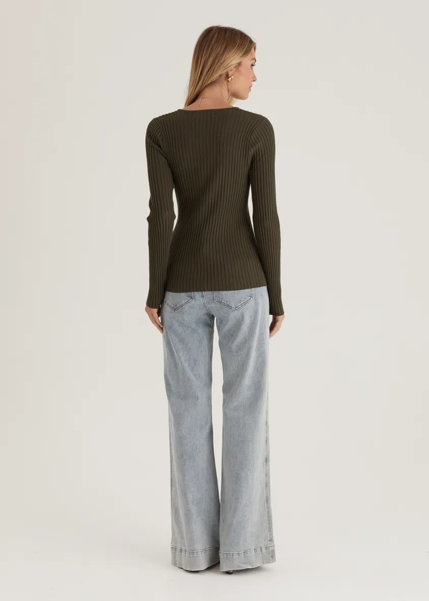 Skylee Knit Top - Olive