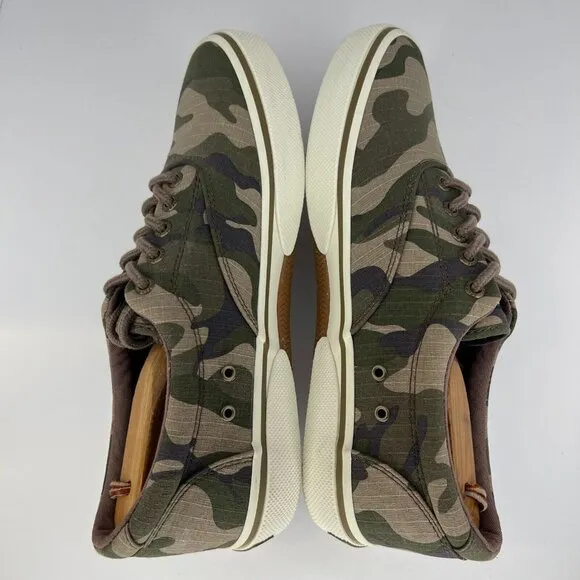 Sperry Mens STS23656 Green Halyard Camo Canvas Almond Toe Size 9 Sneakers