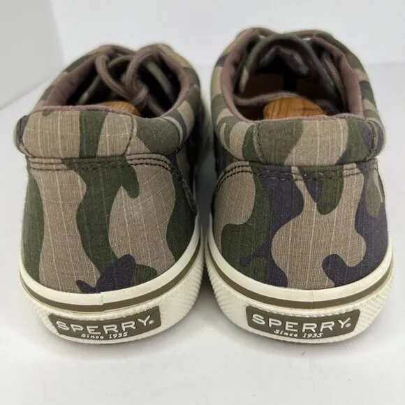 Sperry Mens STS23656 Green Halyard Camo Canvas Almond Toe Size 9 Sneakers