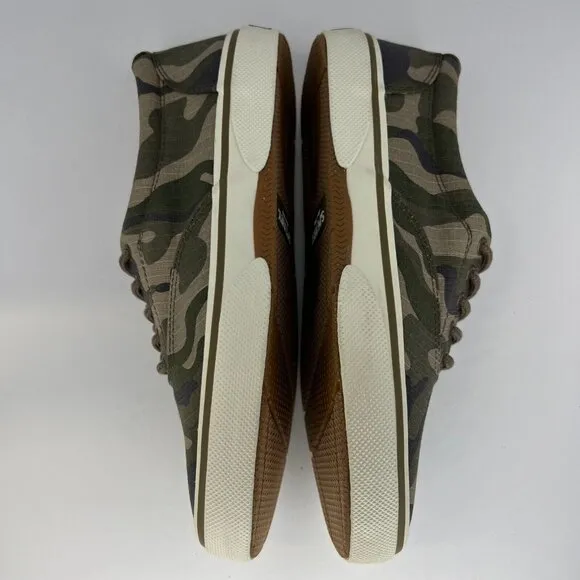 Sperry Mens STS23656 Green Halyard Camo Canvas Almond Toe Size 9 Sneakers
