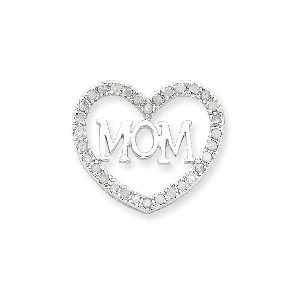 Sterling Silver CZ Mom Heart Slide