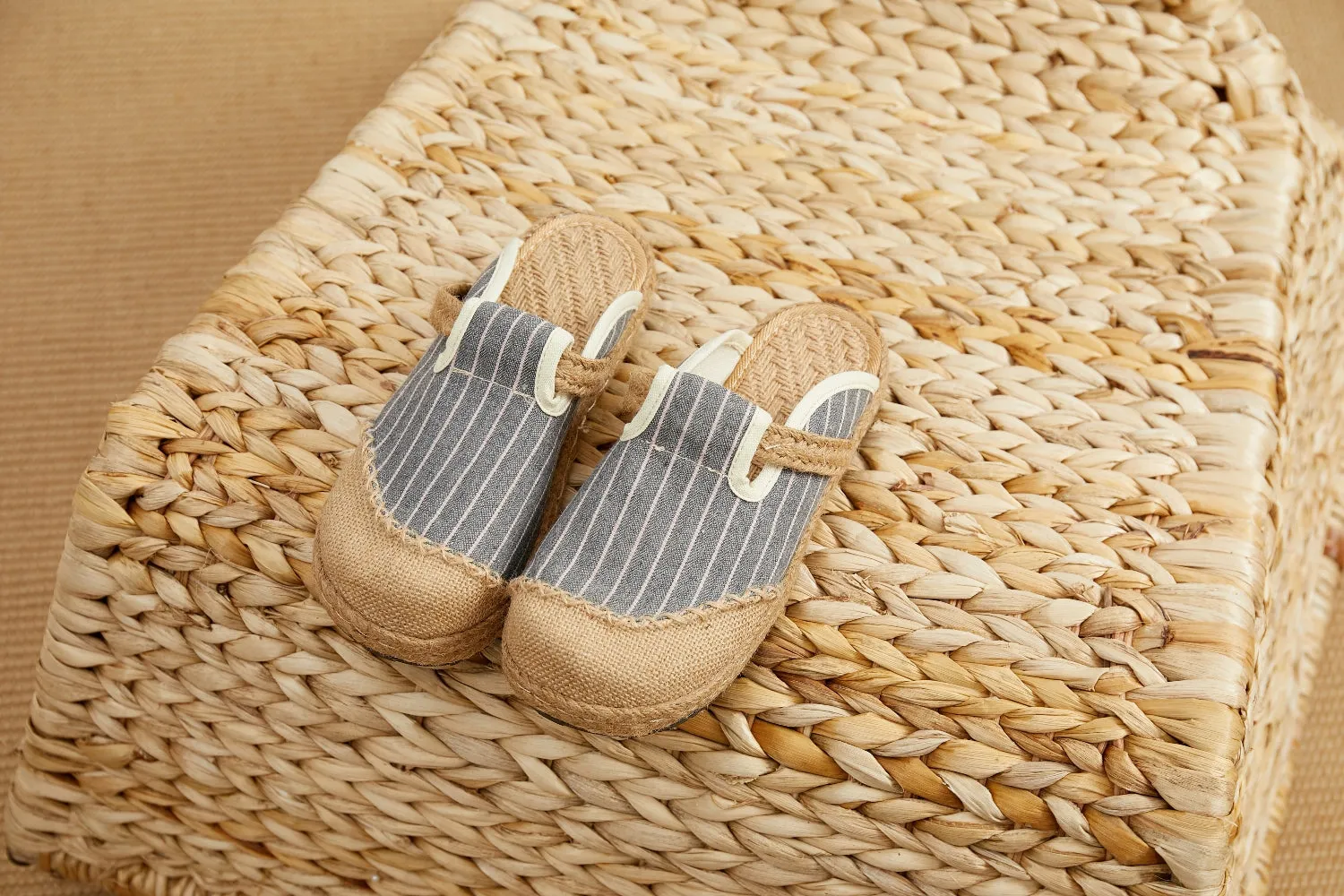 Stripe Strap-Accent Linen Mules Epadrilles - Women