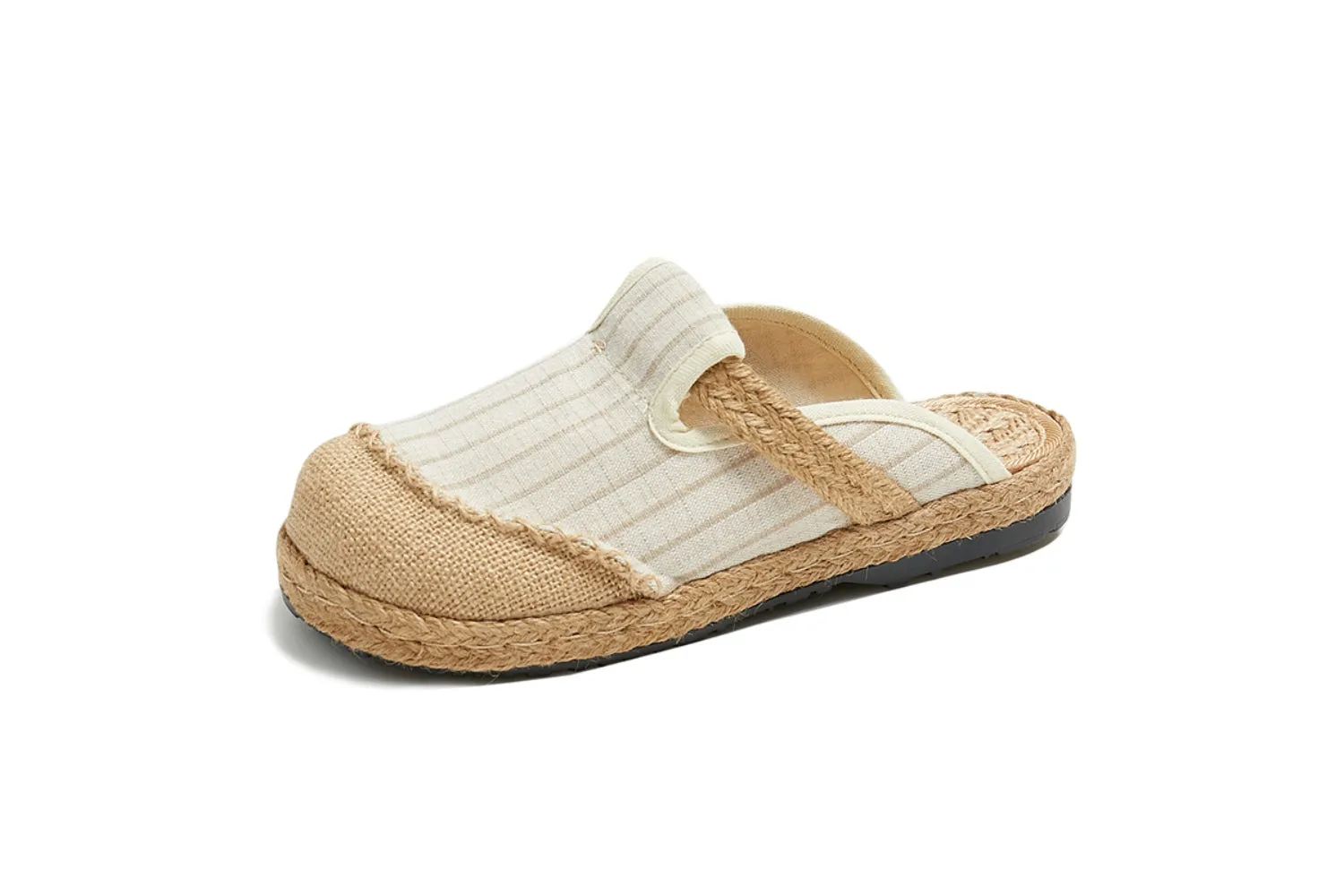Stripe Strap-Accent Linen Mules Epadrilles - Women