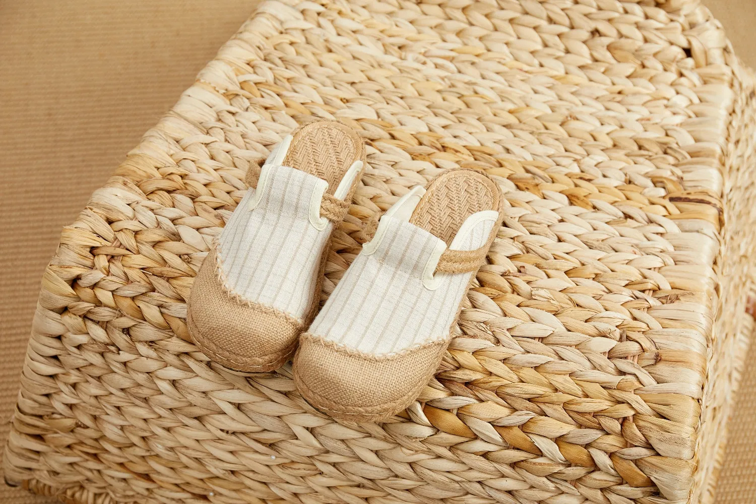 Stripe Strap-Accent Linen Mules Epadrilles - Women