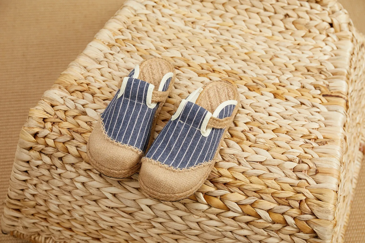 Stripe Strap-Accent Linen Mules Epadrilles - Women