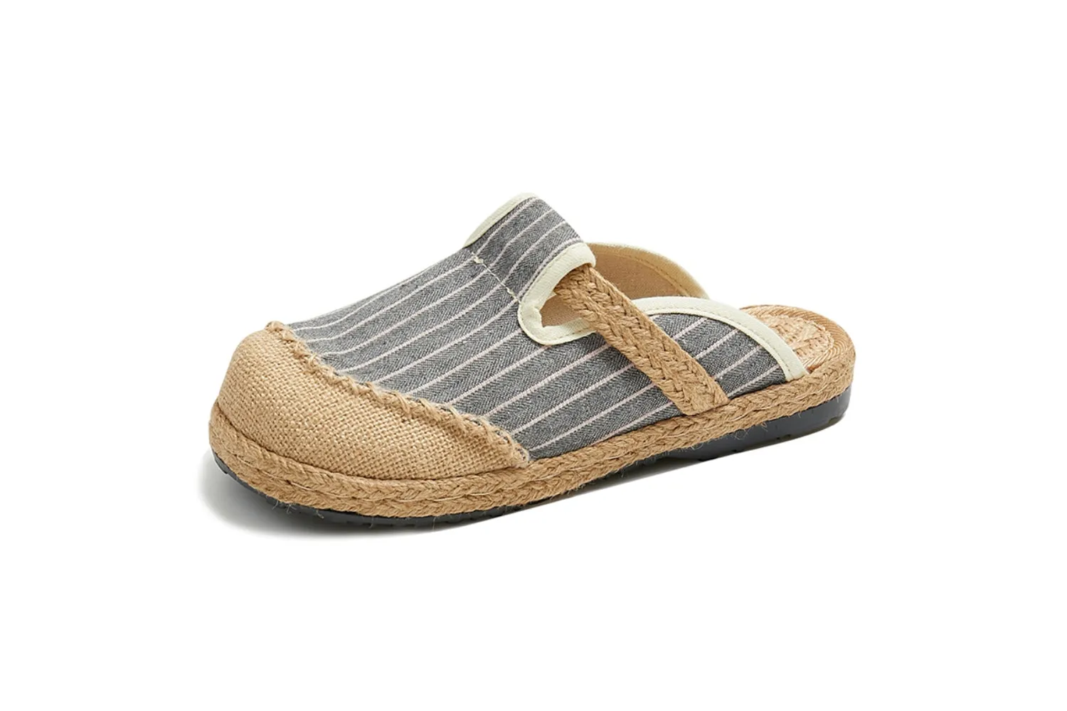 Stripe Strap-Accent Linen Mules Epadrilles - Women