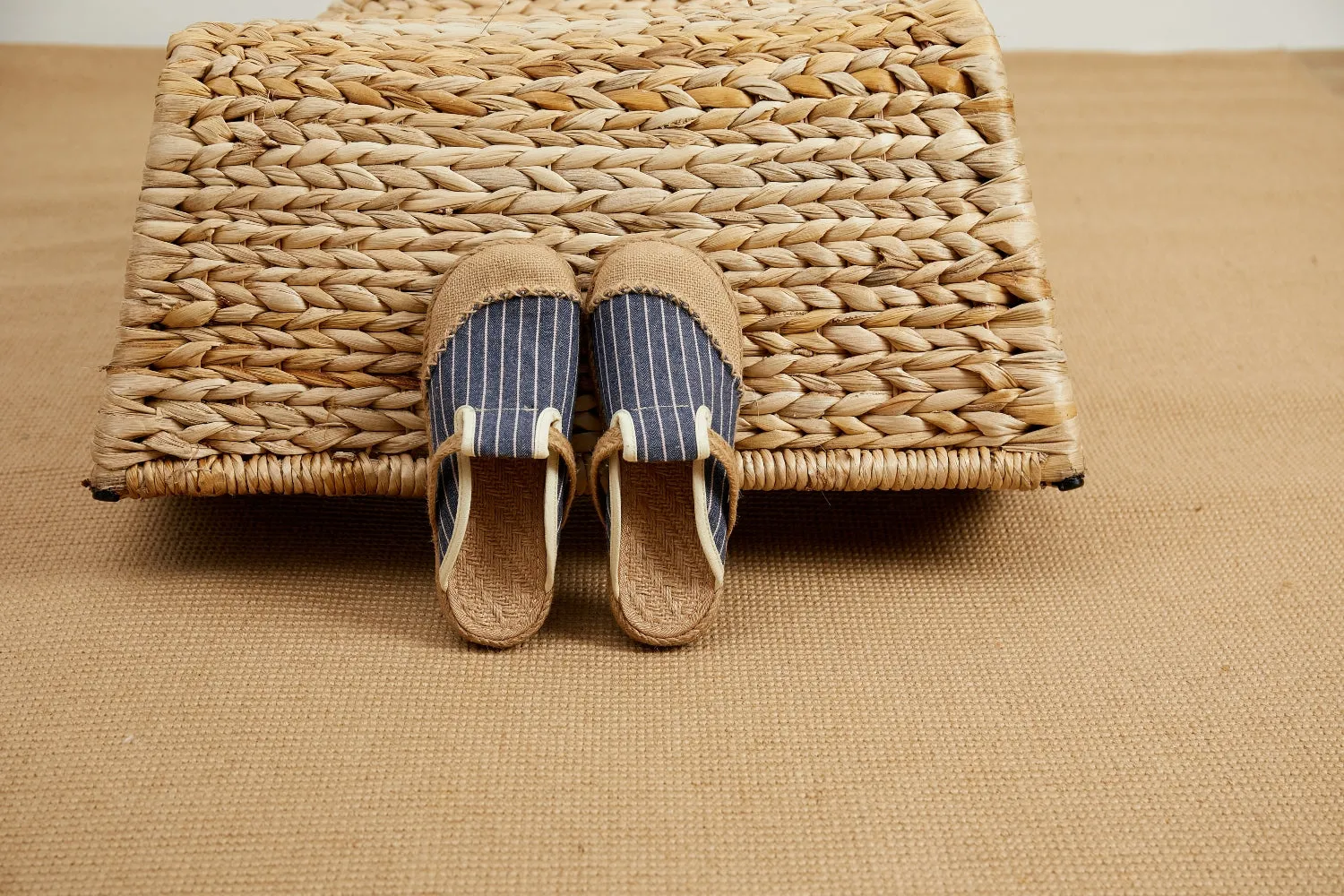 Stripe Strap-Accent Linen Mules Epadrilles - Women