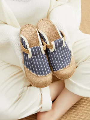 Stripe Strap-Accent Linen Mules Epadrilles - Women