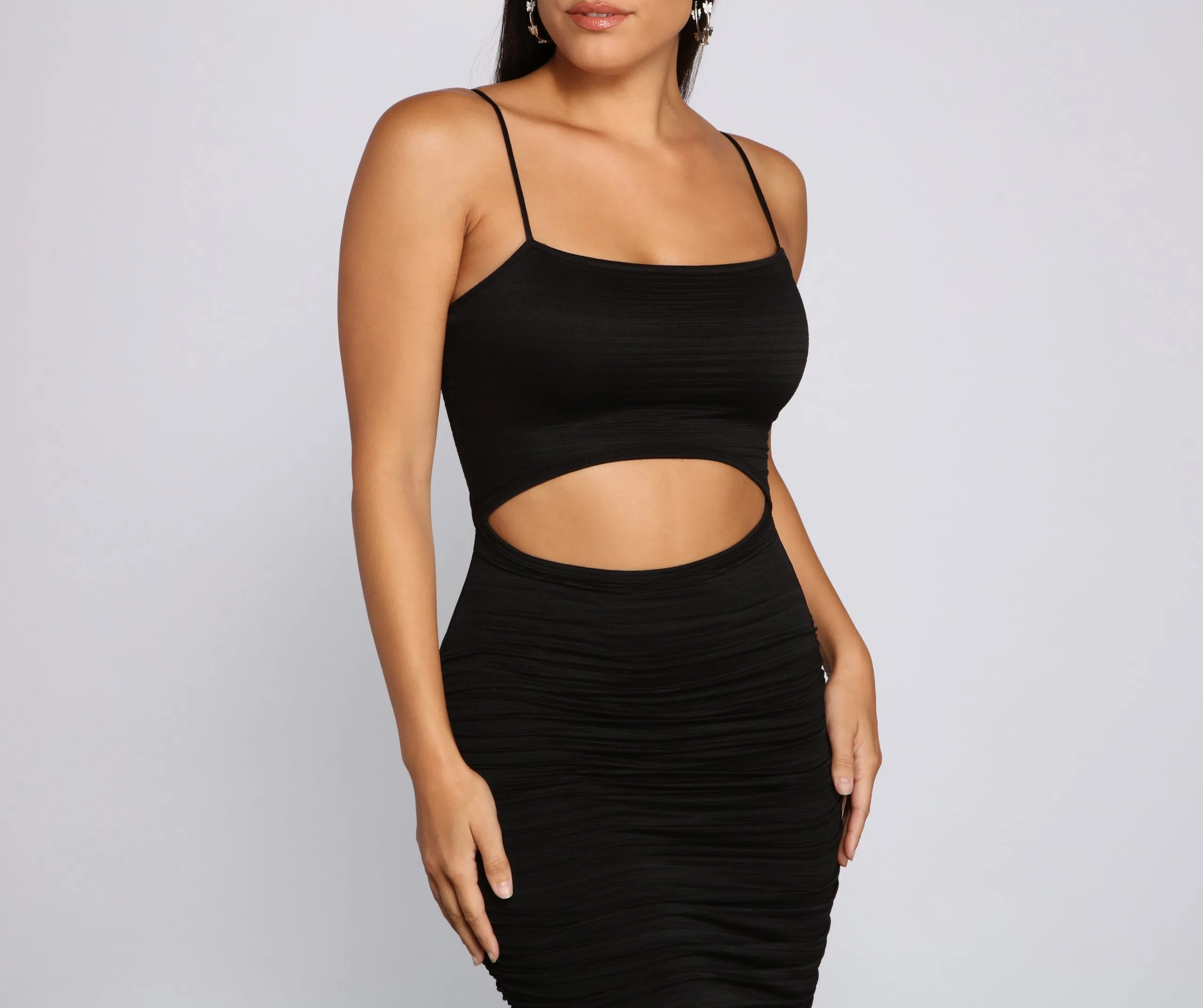 Strut It Out Charming Ruched Cutout Midi Dress