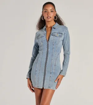 Sweet Looking Long Sleeve Denim Mini Dress
