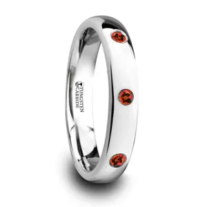 Thorsten Maera Polished & Domed Tungsten Carbide Wedding Ring w/ 3 Red Rubies (4mm) W4281-DPRR
