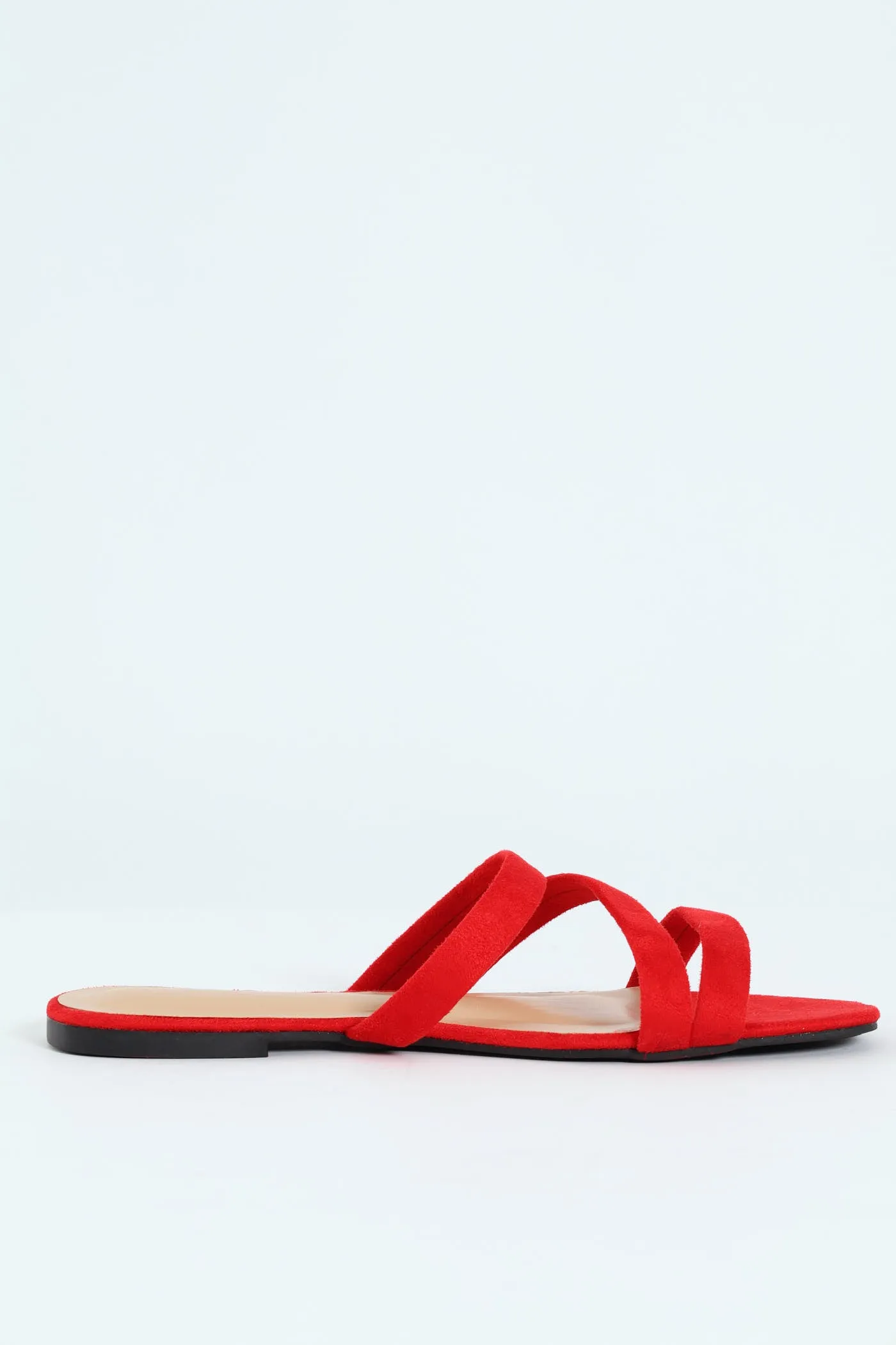 Three Strap Basic Mule Sandal - Red