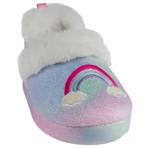 Toddler Girls Multi Color Soft Boa Slipper with Rainbow Embroidery