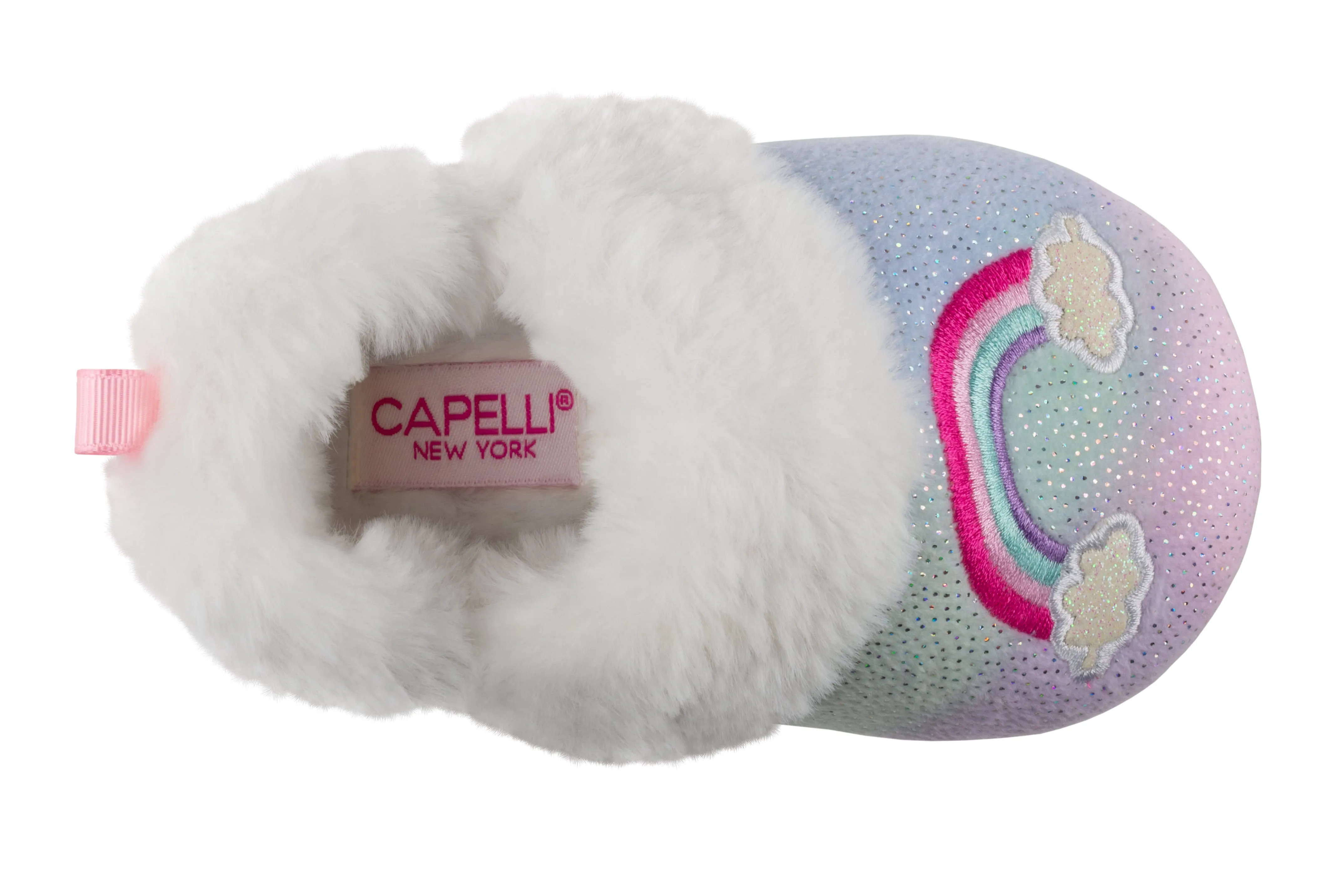 Toddler Girls Multi Color Soft Boa Slipper with Rainbow Embroidery