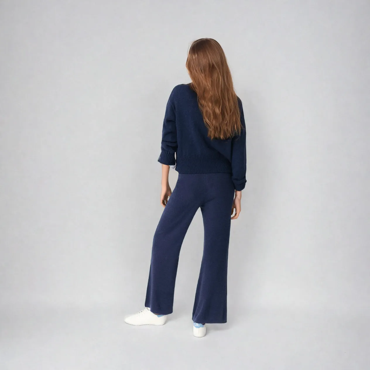 Tulip - Linen Knitted Wide-Leg Pants - Blue Indigo | Women's