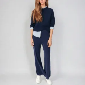 Tulip - Linen Knitted Wide-Leg Pants - Blue Indigo | Women's