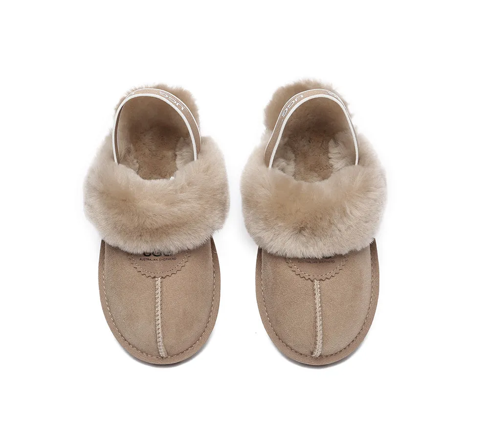 Unisex Sheepskin Wool Suede Upper Slingback Slippers Waffle Plus