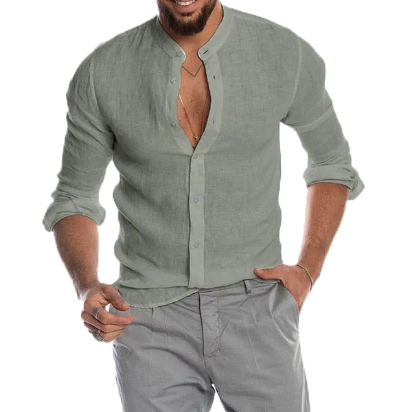 V-neck linen cardigan shirt-D191 | Inspanda