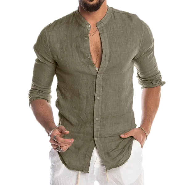 V-neck linen cardigan shirt-D191 | Inspanda