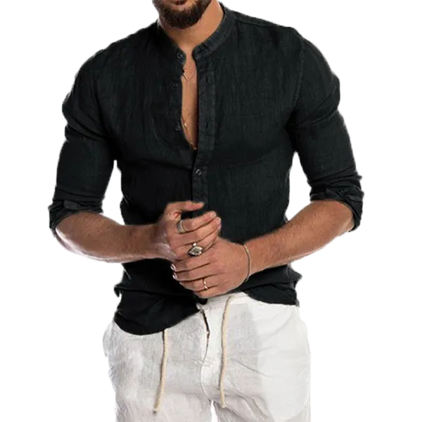 V-neck linen cardigan shirt-D191 | Inspanda