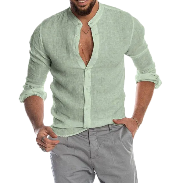 V-neck linen cardigan shirt-D191 | Inspanda