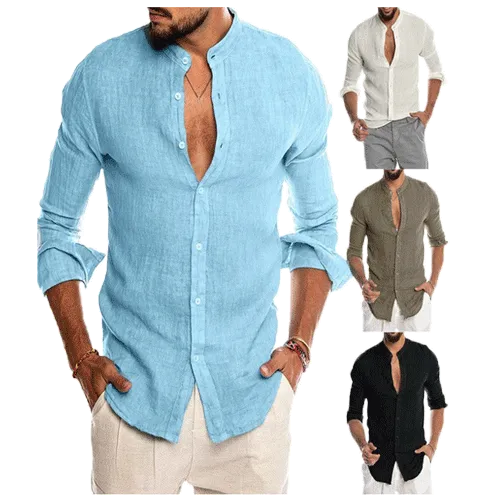 V-neck linen cardigan shirt-D191 | Inspanda