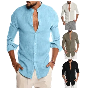V-neck linen cardigan shirt-D191 | Inspanda