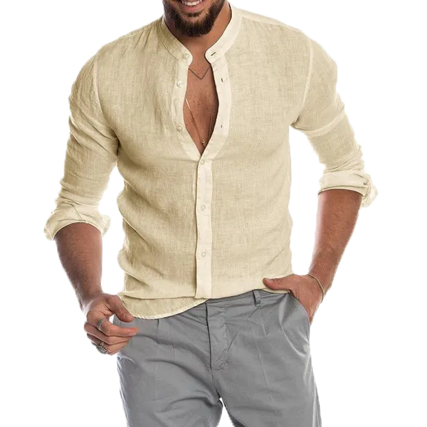 V-neck linen cardigan shirt-D191 | Inspanda