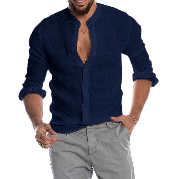 V-neck linen cardigan shirt-D191 | Inspanda