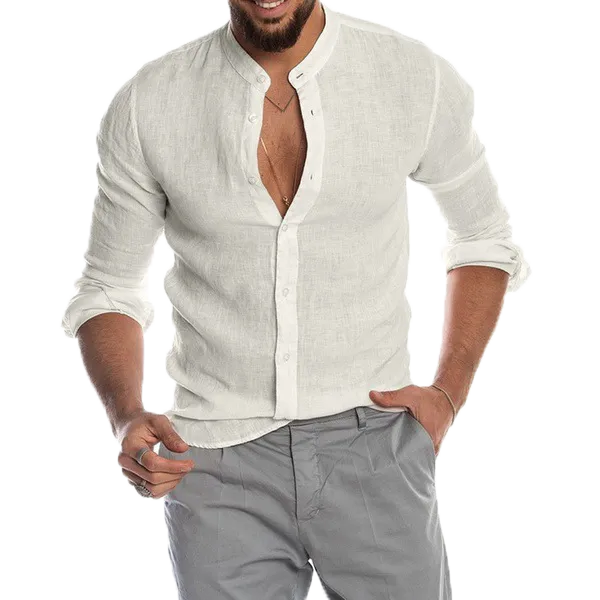 V-neck linen cardigan shirt-D191 | Inspanda