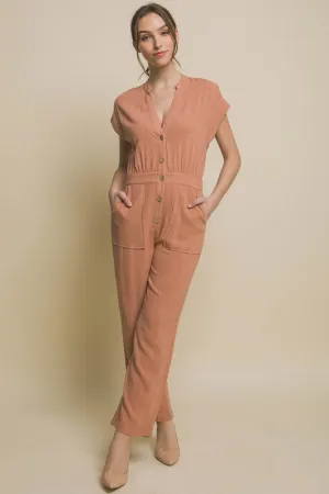 V-Neck Pocketed Jumpsuit – Casual Chic Comfort with Practical Pockets