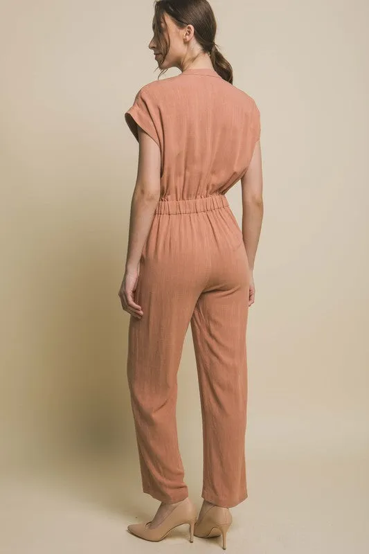 V-Neck Pocketed Jumpsuit – Casual Chic Comfort with Practical Pockets