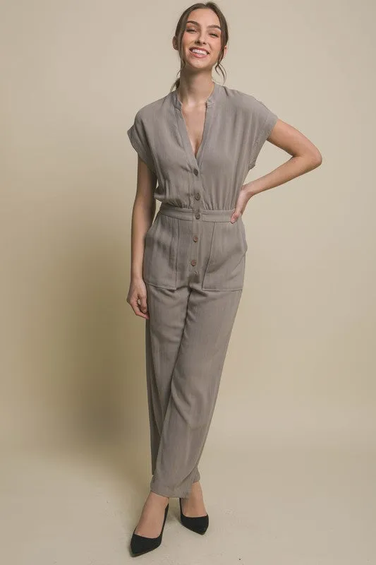 V-Neck Pocketed Jumpsuit – Casual Chic Comfort with Practical Pockets
