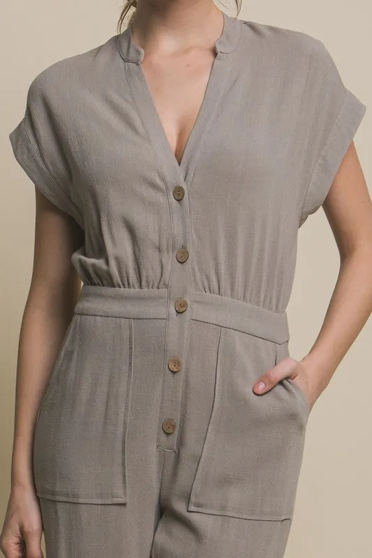 V-Neck Pocketed Jumpsuit – Casual Chic Comfort with Practical Pockets